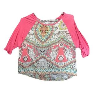My Amelia‎ James Top Womens XXXL Pink Paisley Raglan 3/4 Sleeve Boho Knit Shirt